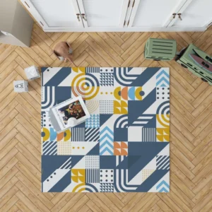 Aegean Blue Geometric Mosaic Pattern Design Rug