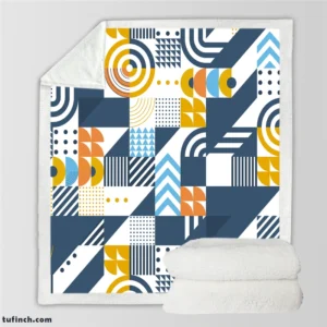 Aegean Blue Geometric Mosaic Pattern Design Sherpa Fleece Blanket