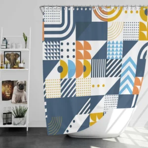 Aegean Blue Geometric Mosaic Pattern Design Shower Curtain