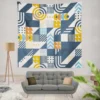 Aegean Blue Geometric Mosaic Pattern Design Wall Tapestry