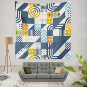 Aegean Blue Geometric Mosaic Pattern Design Wall Tapestry