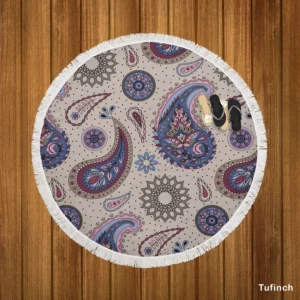 Aesthetic Beautiful Purple Paisley Round Beach Towel