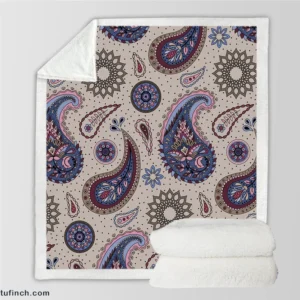 Aesthetic Beautiful Purple Paisley Sherpa Fleece Blanket