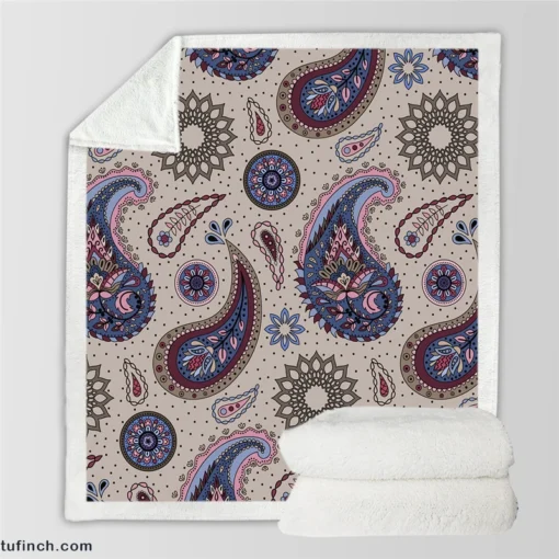 Aesthetic Beautiful Purple Paisley Sherpa Fleece Blanket