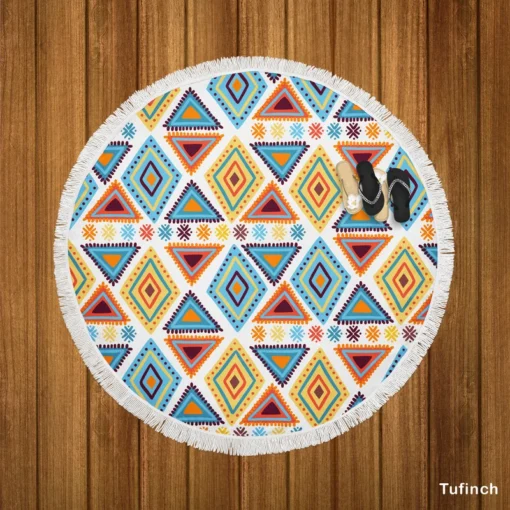 African Hand Drawn Pattern Round Beach Towel