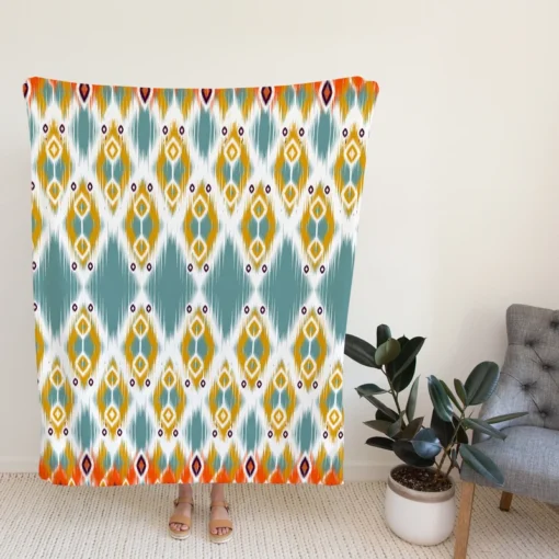 African Ikat Geometric Fleece Blanket