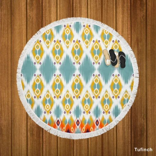 African Ikat Geometric Round Beach Towel