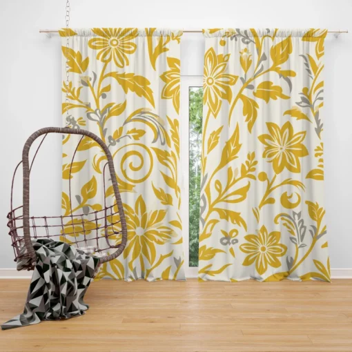 Amazing Yellow Flowers Pattern Curtain