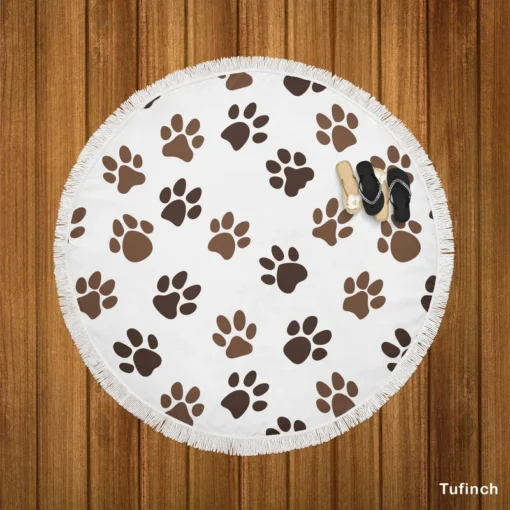 Animal Footprints Pattern Round Beach Towel