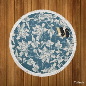 Antique White Flower Toile Round Beach Towel