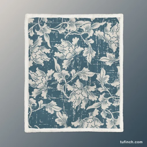 Antique White Flower Toile Sherpa Fleece Blanket 1