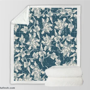 Antique White Flower Toile Sherpa Fleece Blanket