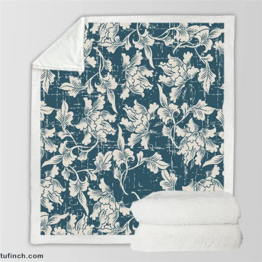 Antique White Flower Toile Sherpa Fleece Blanket