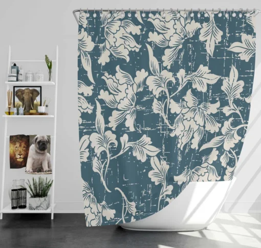 Antique White Flower Toile Shower Curtain