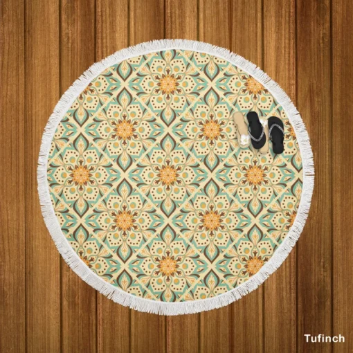 Arabesque Floral Pattern Round Beach Towel