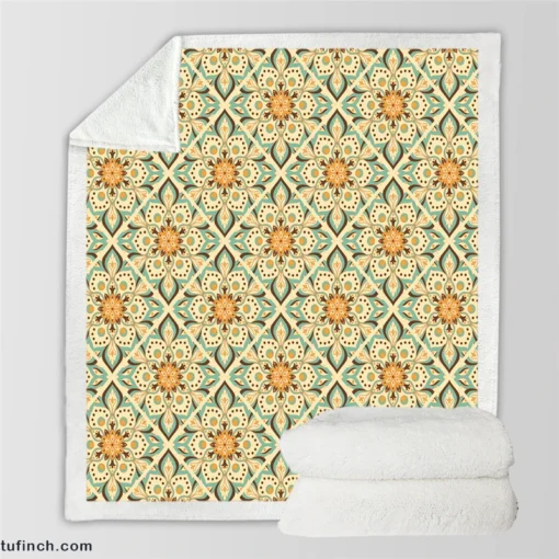 Arabesque Floral Pattern Sherpa Fleece Blanket