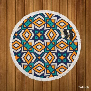 Arabic Colorful Geometric Design Round Beach Towel