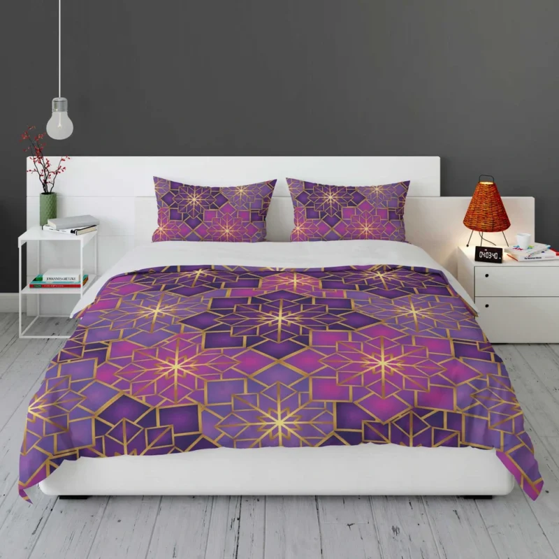 Arabic Geometric Purple Gold Gradient Bedding Set 1