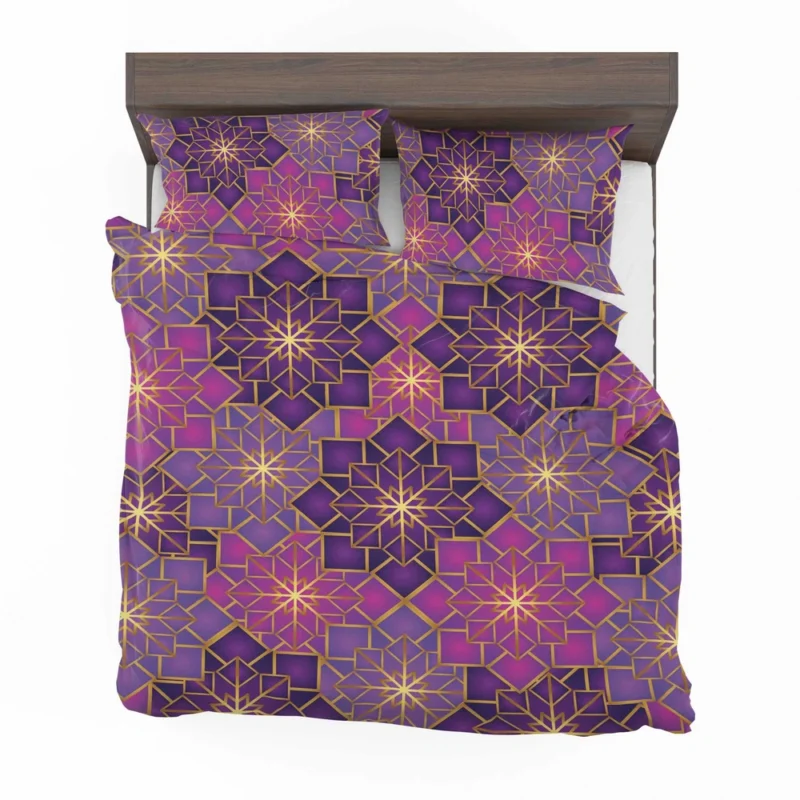 Arabic Geometric Purple Gold Gradient Bedding Set 2