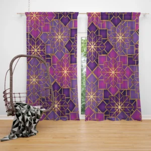 Arabic Geometric Purple Gold Gradient Curtain