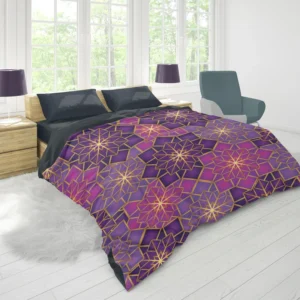 Arabic Geometric Purple Gold Gradient Duvet Cover 1