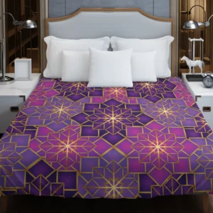 Arabic Geometric Purple Gold Gradient Duvet Cover