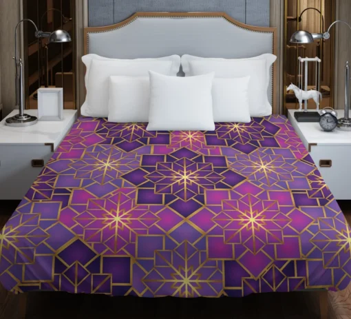 Arabic Geometric Purple Gold Gradient Duvet Cover