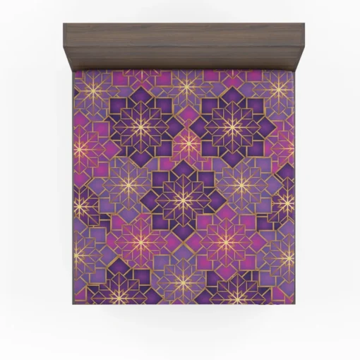 Arabic Geometric Purple Gold Gradient Fitted Sheet