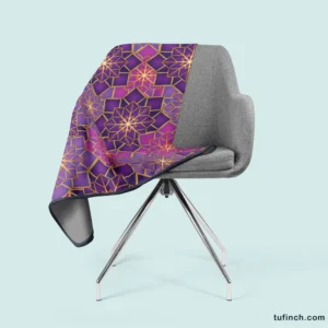 Arabic Geometric Purple Gold Gradient Fleece Blanket 2