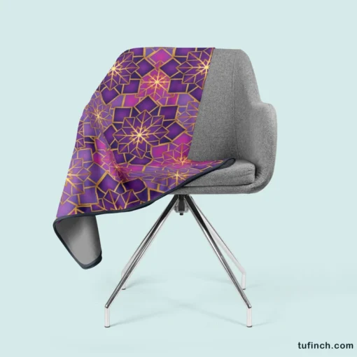 Arabic Geometric Purple Gold Gradient Fleece Blanket 2