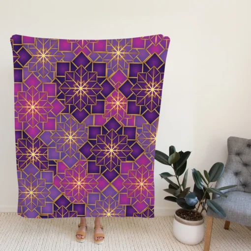 Arabic Geometric Purple Gold Gradient Fleece Blanket