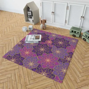 Arabic Geometric Purple Gold Gradient Rug 1