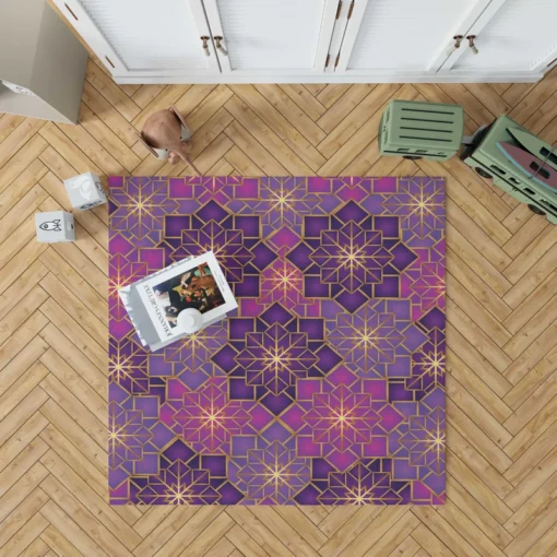 Arabic Geometric Purple Gold Gradient Rug