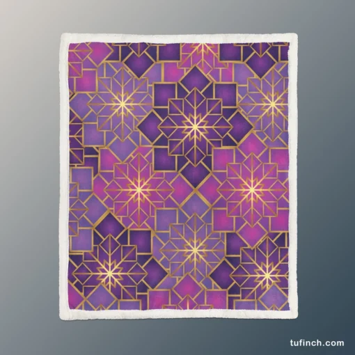 Arabic Geometric Purple Gold Gradient Sherpa Fleece Blanket 1