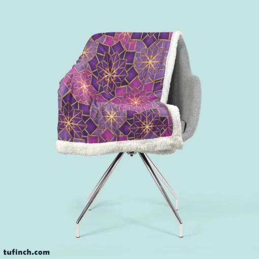 Arabic Geometric Purple Gold Gradient Sherpa Fleece Blanket 2