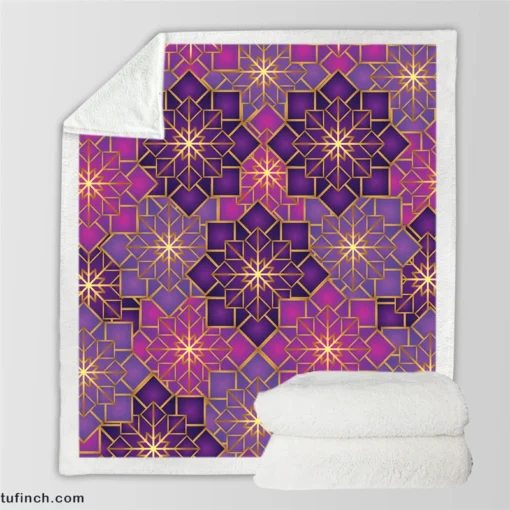 Arabic Geometric Purple Gold Gradient Sherpa Fleece Blanket