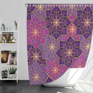 Arabic Geometric Purple Gold Gradient Shower Curtain