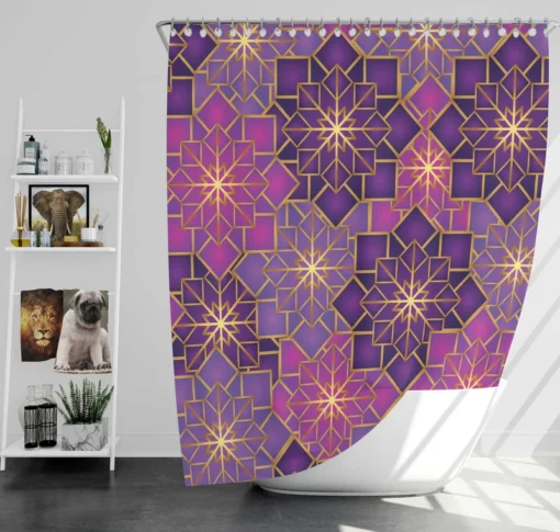 Arabic Geometric Purple Gold Gradient Shower Curtain