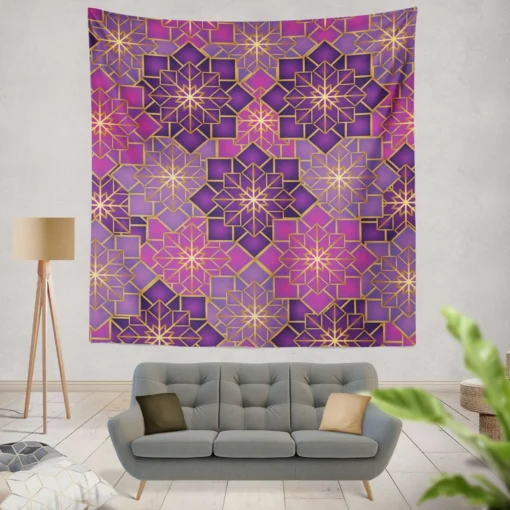 Arabic Geometric Purple Gold Gradient Wall Tapestry