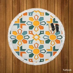 Arabic Oriental Morocco Floral Design Round Beach Towel