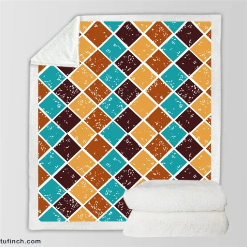 Argyle Pattern Patchwork Design Sherpa Fleece Blanket