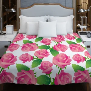 Artificial Pink Baby Roses Duvet Cover