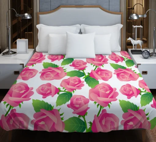 Artificial Pink Baby Roses Duvet Cover