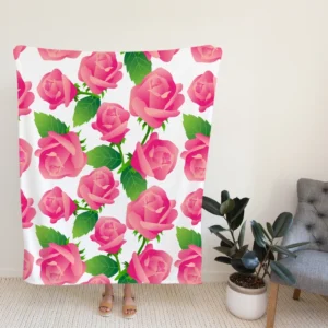 Artificial Pink Baby Roses Fleece Blanket