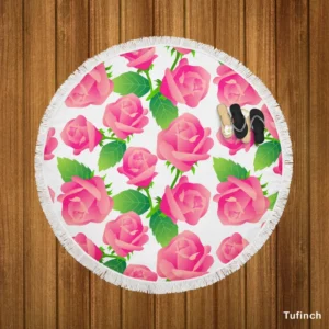 Artificial Pink Baby Roses Round Beach Towel