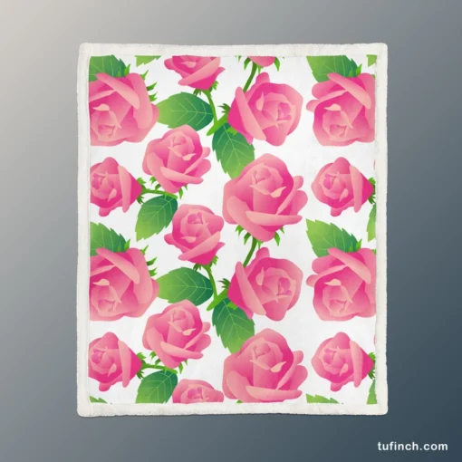 Artificial Pink Baby Roses Sherpa Fleece Blanket 1