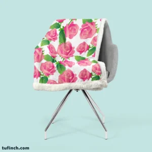 Artificial Pink Baby Roses Sherpa Fleece Blanket 2