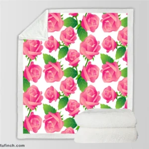 Artificial Pink Baby Roses Sherpa Fleece Blanket