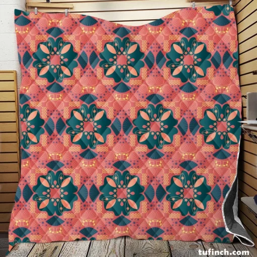 Asian Batik Design Quilt Blanket