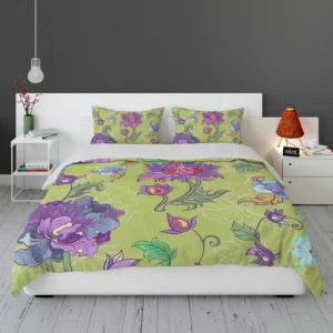 Asian Floral Purple Lotus Pattern Bedding Set 1